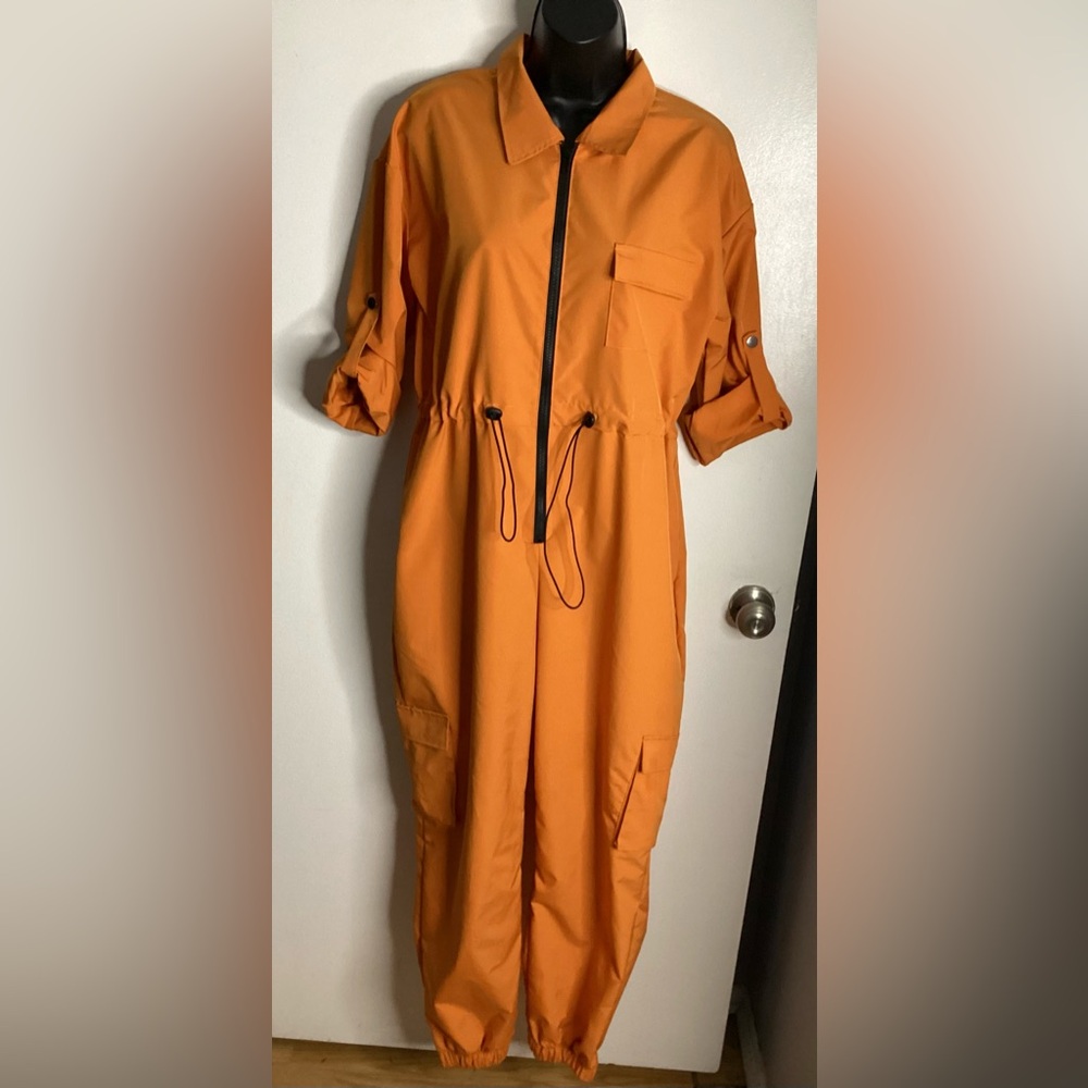 Stylish Orange Utility Jumpsuit M